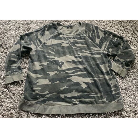 Lucky Brand BOHO green CAMOUFLAGE CAMO Crew Neck Pull Over Sweatshirt sz XXL 2X - Picture 1 of 4